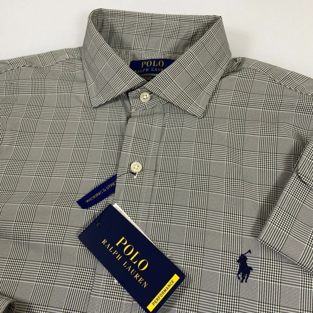 Polo Ralph Lauren Mens L Green White Plaid Performance‎ Shirt NEW Stretch Oxford